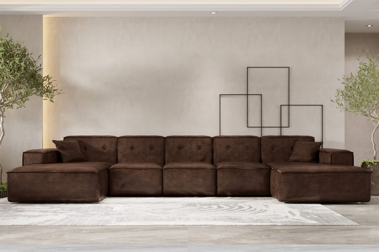 OUTLET Wohnlandschaft Sofa U-Form CESINA XL in Stoff Gobi (Vintage Look) Dunk...