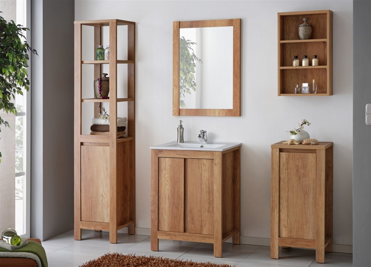 Badmöbel Set 5-tlg Badezimmerset KLASSIK Eiche inkl.Waschtisch 60 cm