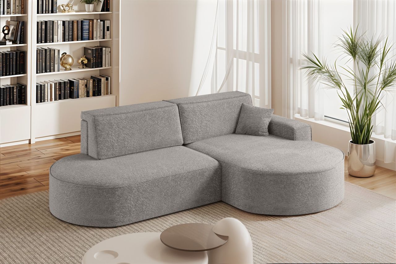 Ecksofa Schlafsofa Sofa VENEDIG Stoff Arena Grau Ottomane Rechts
