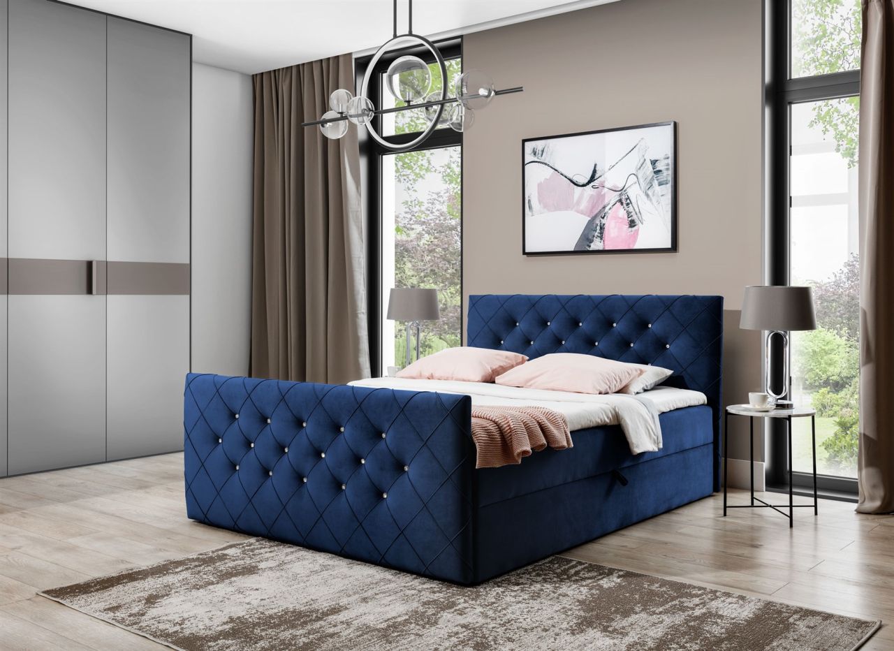 Boxspringbett Schlafzimmerbett EIVOR 140x220cm Stoff Magic Velvet Dunkelblau