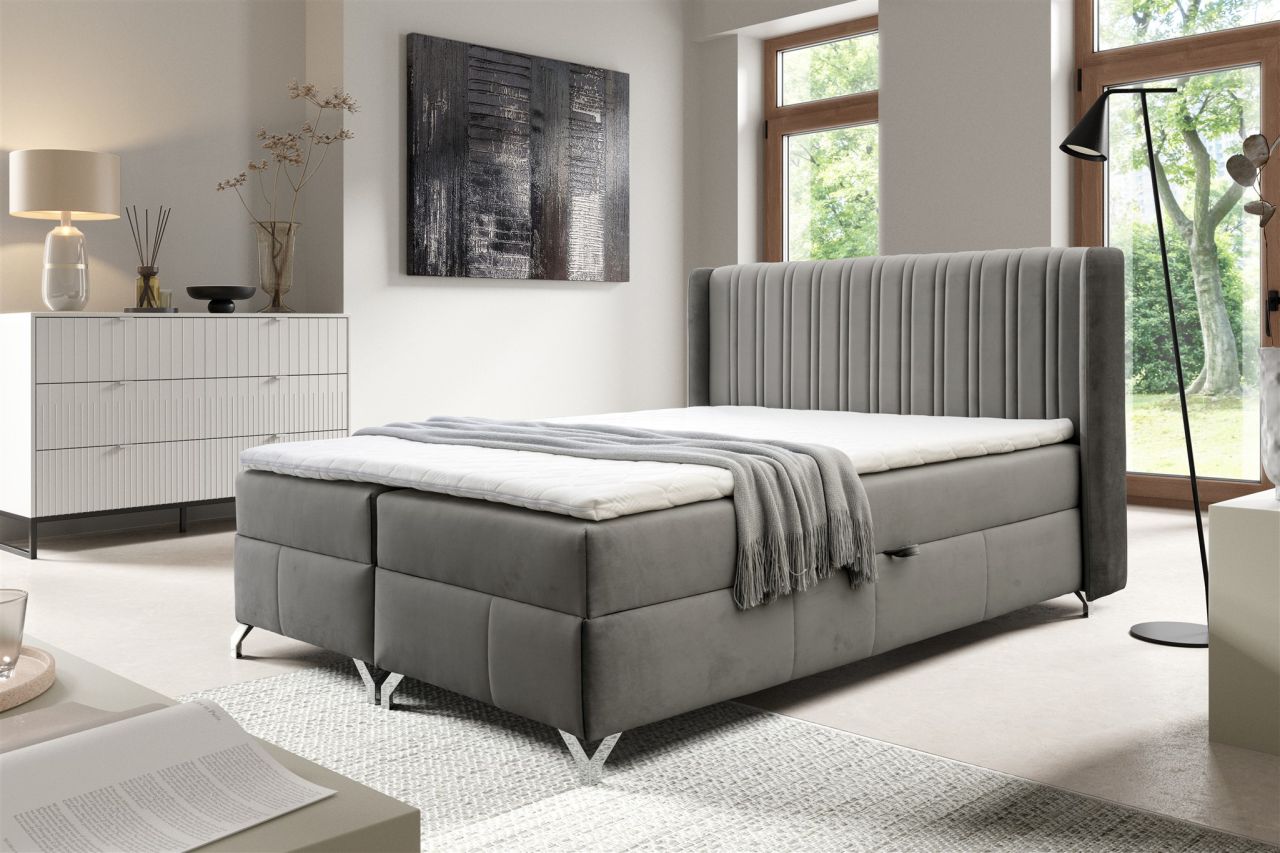 Boxspringbett Schlafzimmerbett DAMIEN 120x200cm Stoff Salvador Dunkelgrau