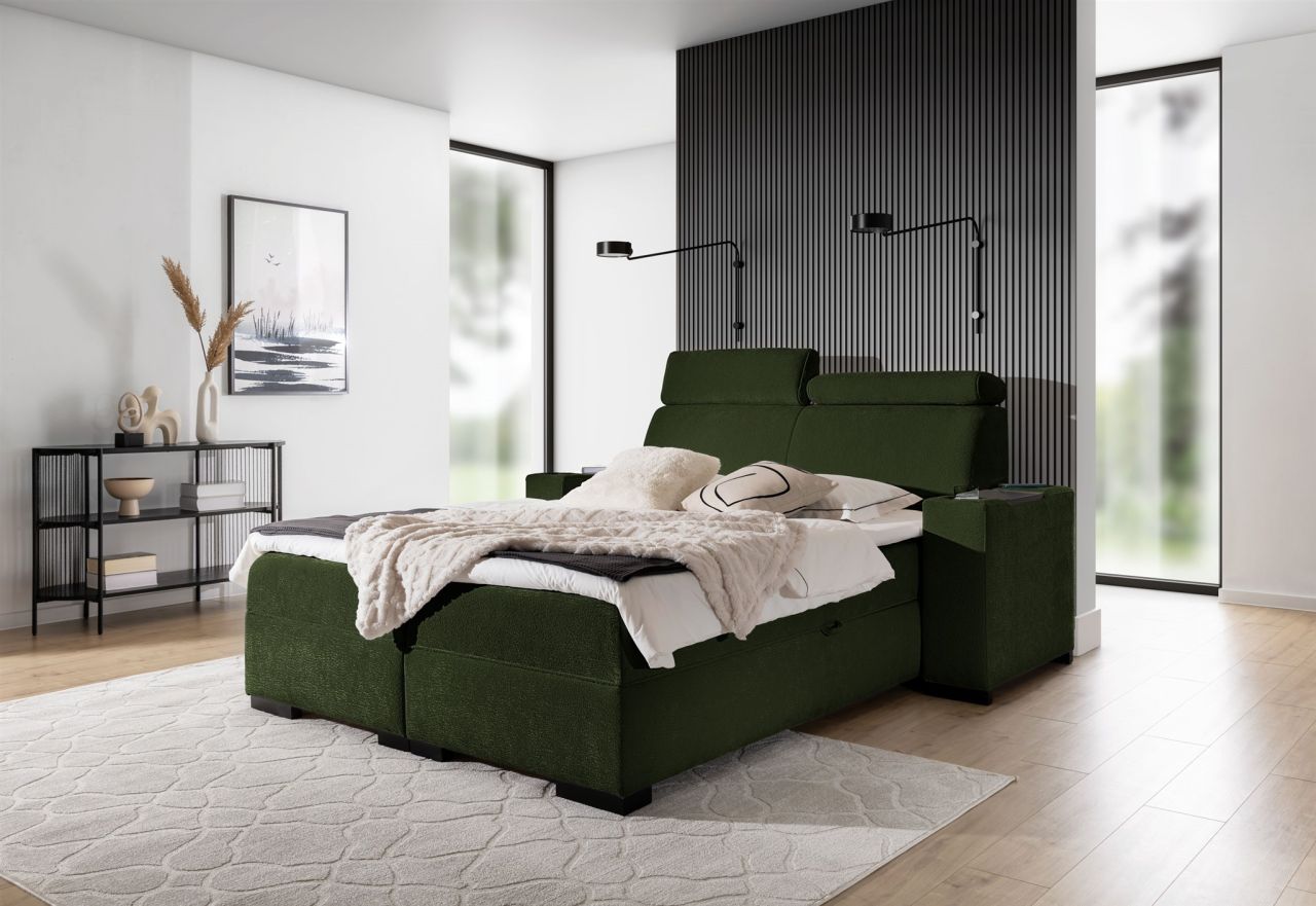 Boxspringbett Bett NESTOR 120x200cm Set.1 in Stoff Dress Me Grün