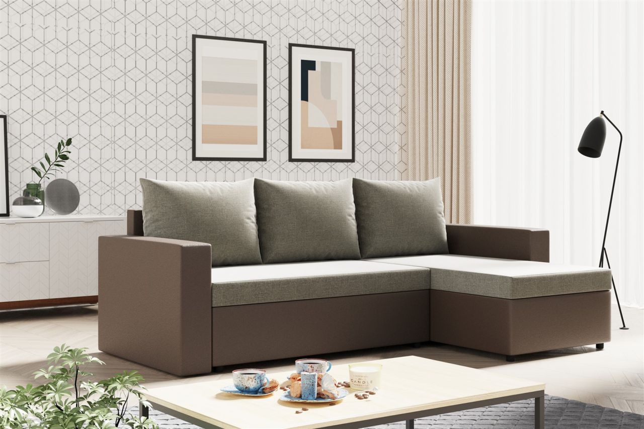 Ecksofa Sofa MERLE mit Schlaffunktion in div. Farbvarianten Ottomane Rechts