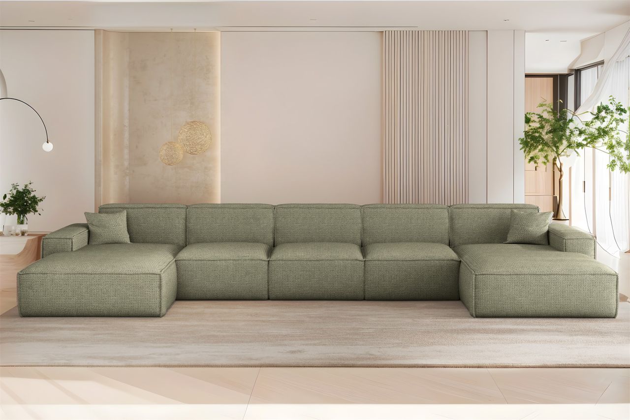 Wohnlandschaft Sofa U-Form CELES PREMIUM XL in Stoff Artico Grün