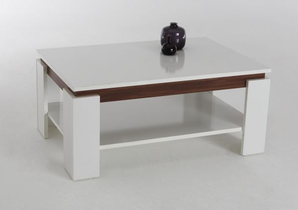 Couchtisch -Timo 2- 90 x 60 cm mit Ablageboden Weiss Glanz- Zwetschge