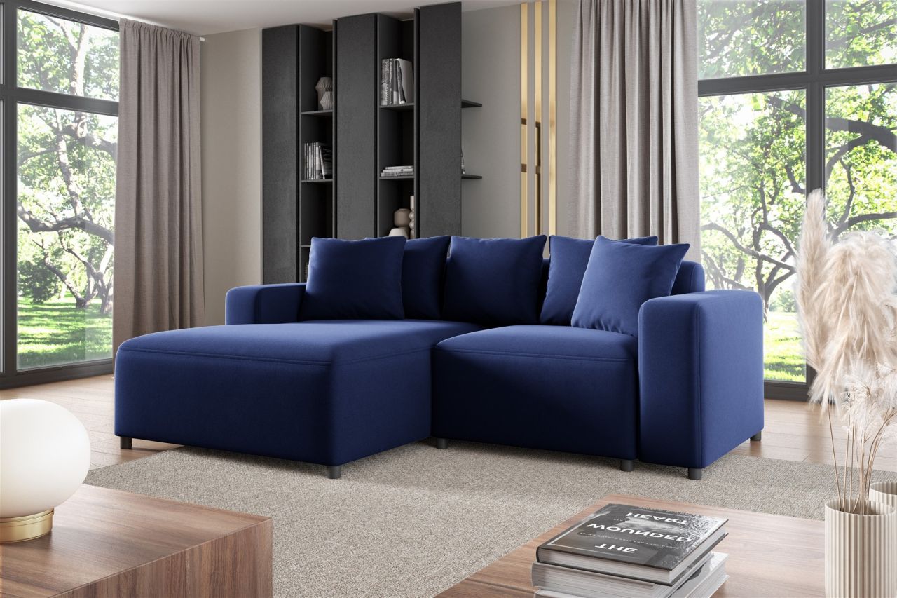 Ecksofa ersofa Sofa MEGAN XS in Stoff Salvador Dunkelblau Ottomane Links