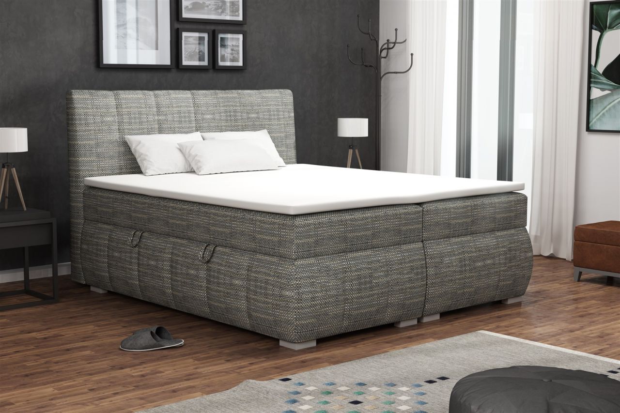 OUTLET Boxspringbett Bett VINCENZA 100x200cm Stoff Bettkasten Seite Rechts Grau