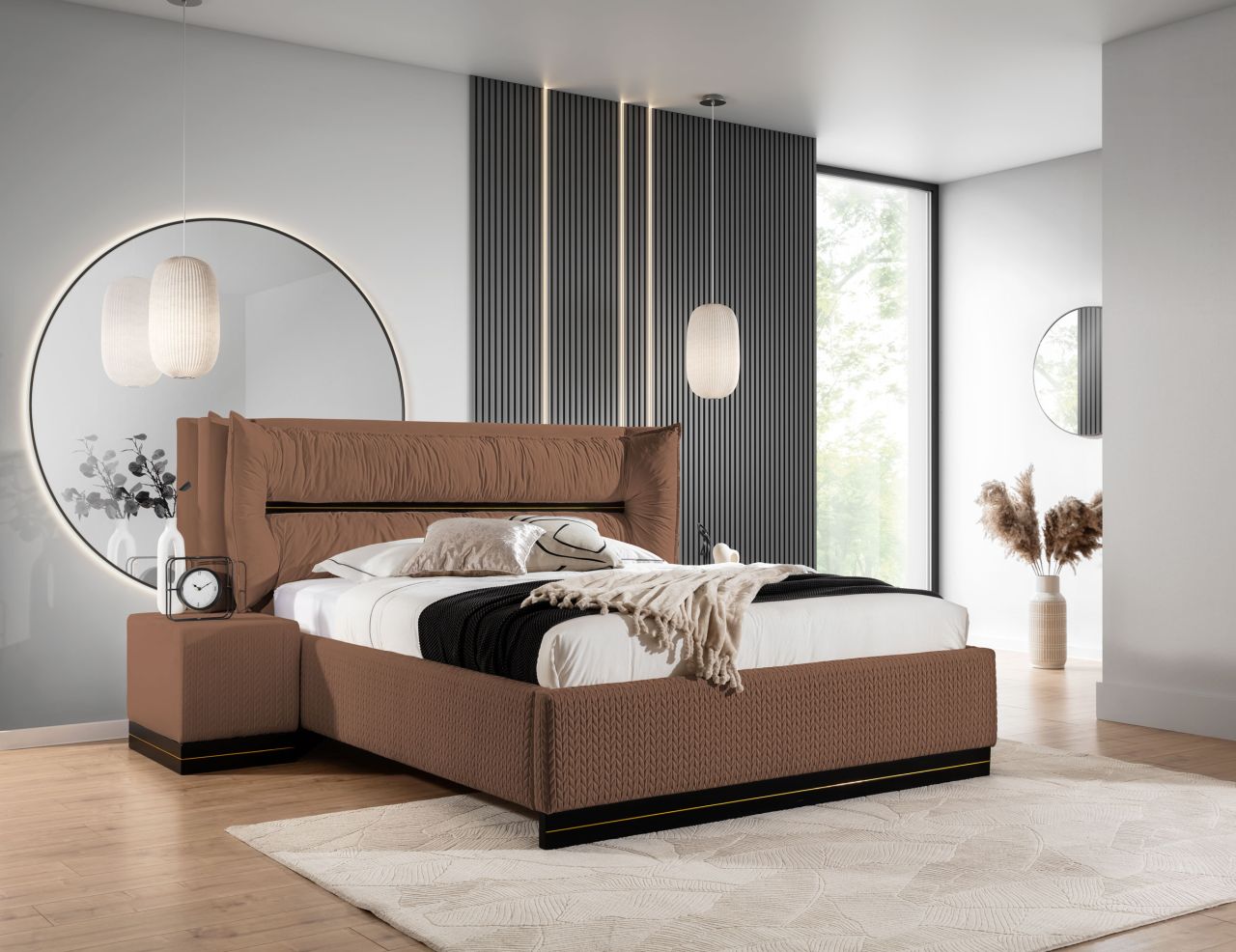 Polsterbett Doppelbett Set.3 HAMILTON 140x200cm Stoff Magic Velvet Braun