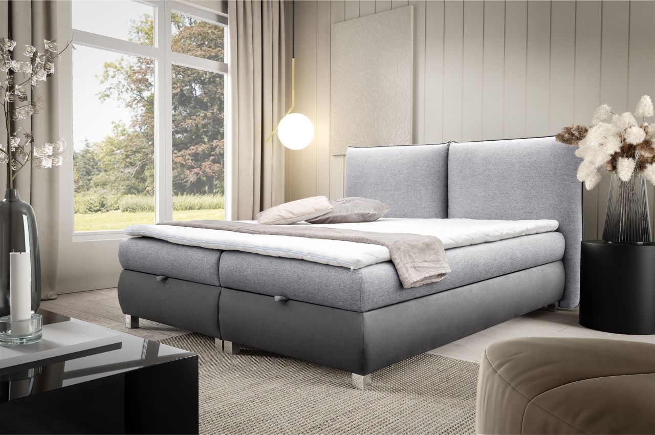 Boxspringbett Schlafzimmerbett VALENTIN 140x200cm Stoff Neve-Vega Grau