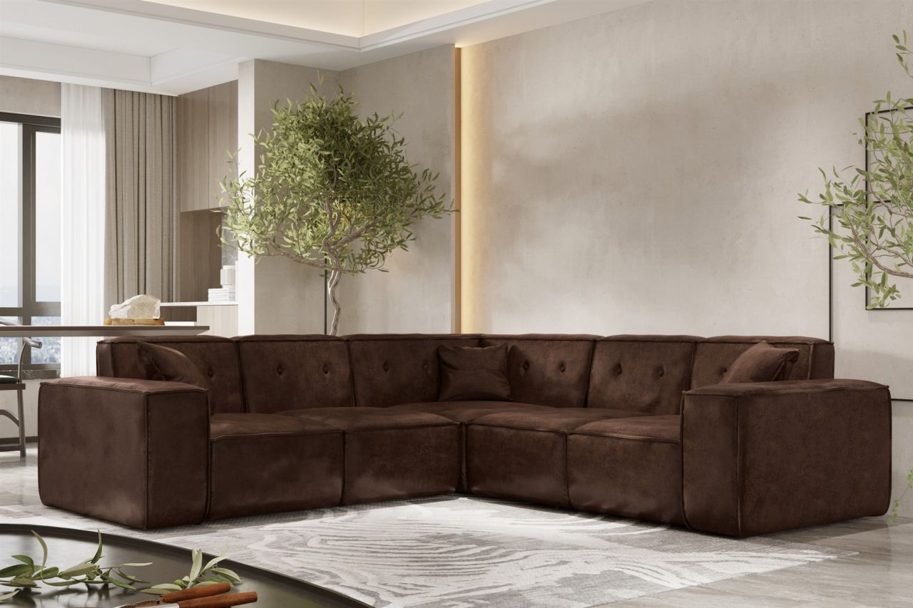 Ecksofa ersofa CESINA Stoff Gobi (Vintage Look) Dunkelbraun Seite Unive...