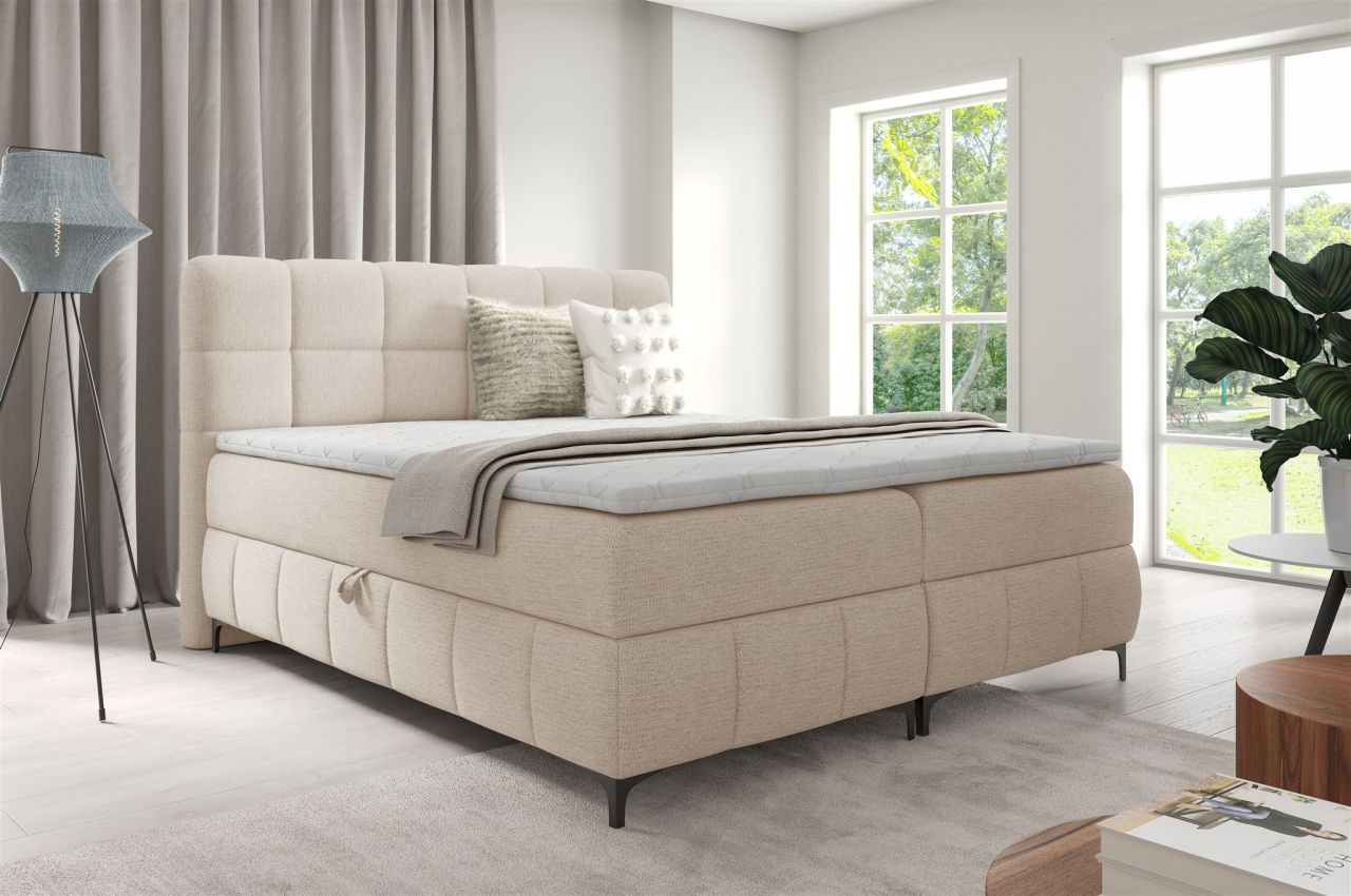 Boxspringbett Schlafzimmerbett SOPHIE 200x200cm Stoff Aragon Creme