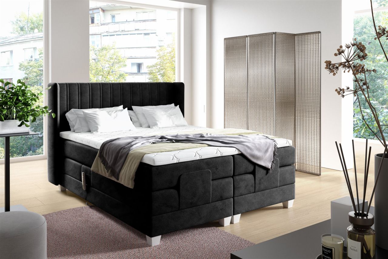 Boxspringbett Elektrisch Bett MAGNUS 120x200cm in Stoff Salvador Schwarz