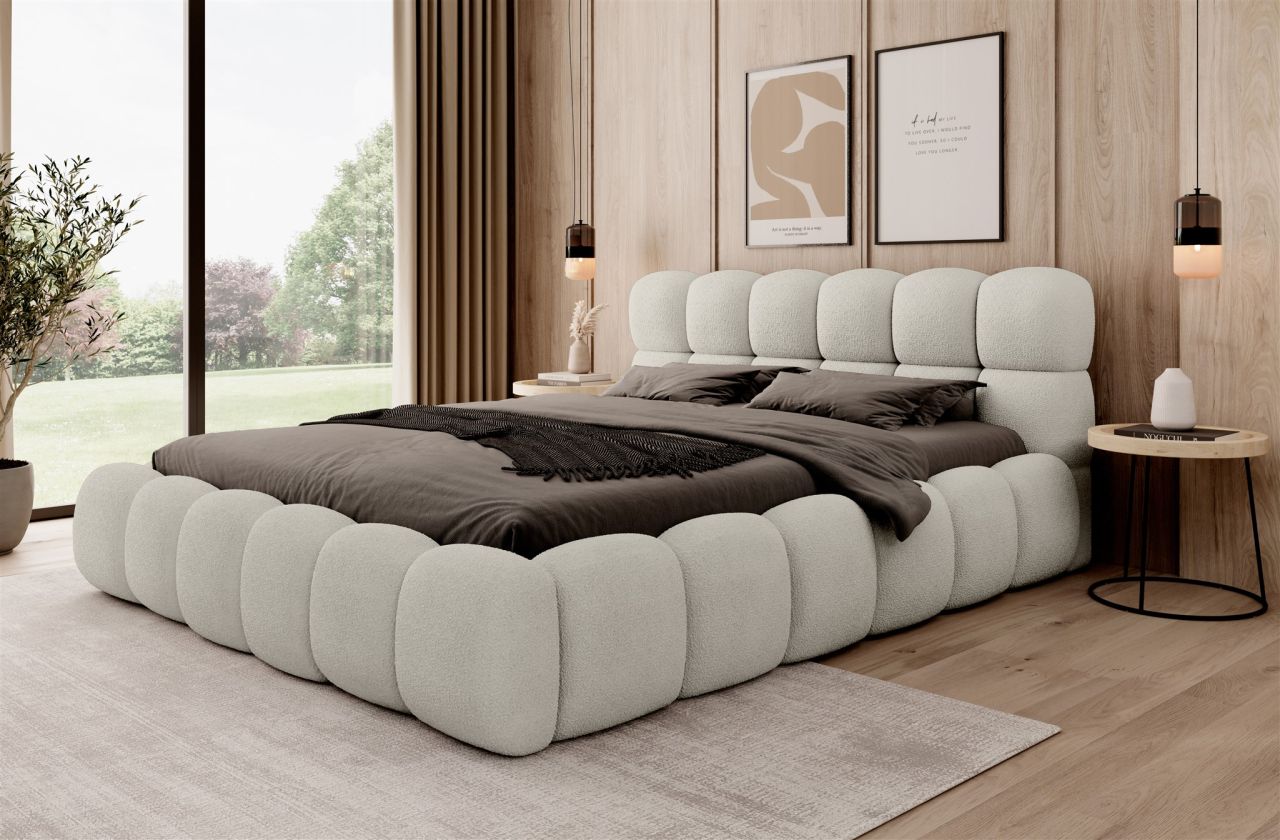 Polsterbett Bett AURELIA 140x200cm in Stoff Ascot Beige / Speed