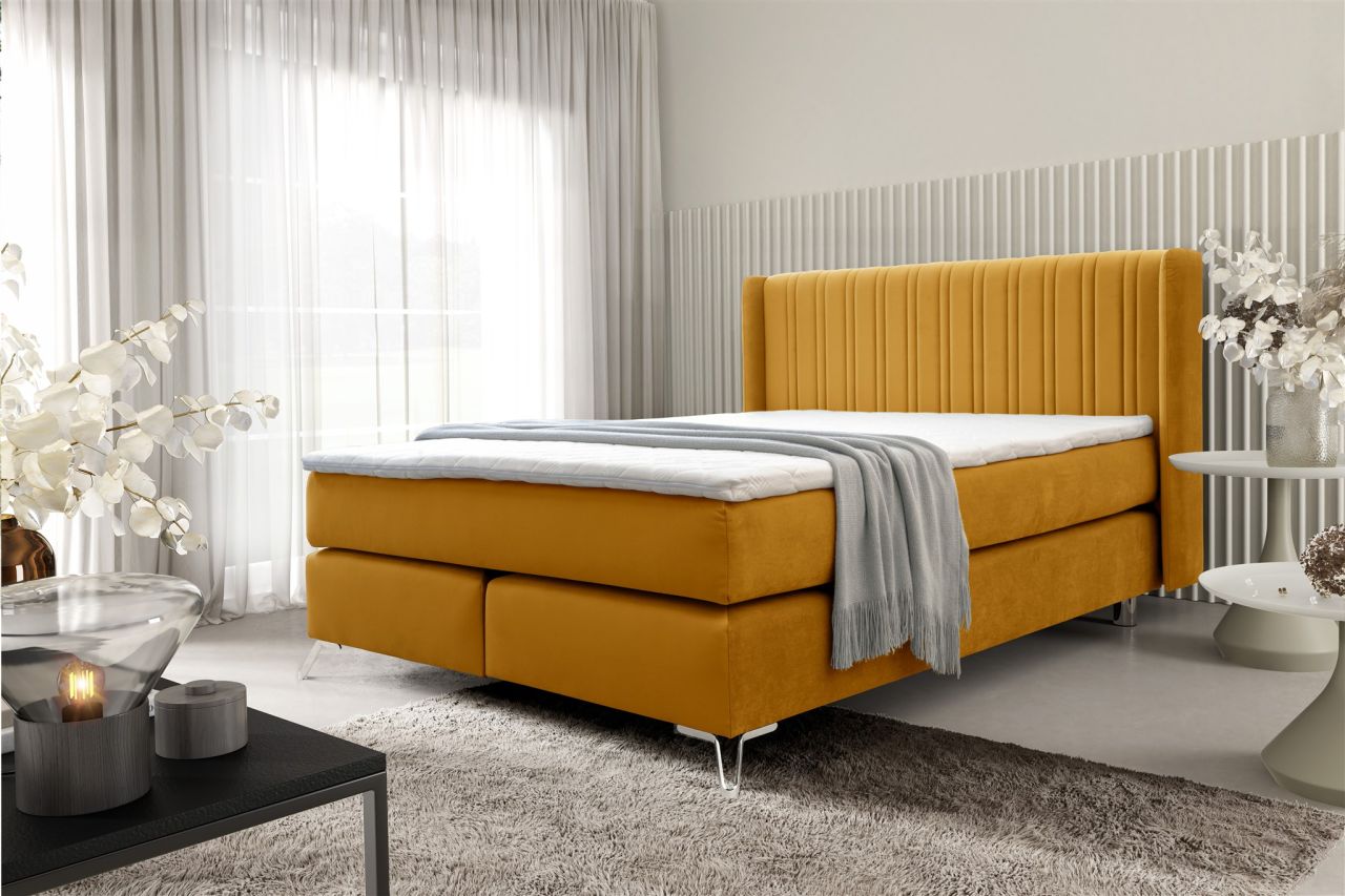 Boxspringbett Schlafzimmerbett AGNUS 120x200cm in Stoff Salvador Honiggelb