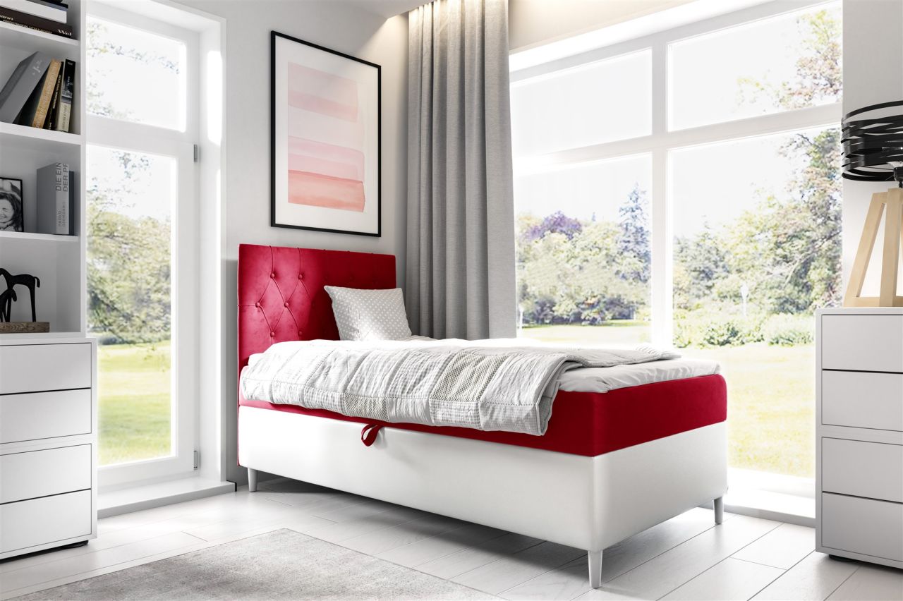 Boxspringbett Gästebett Kinderbett FINJA Nr.1 90x200cm Weiss-Rot