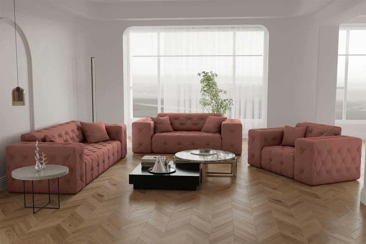 Sofaset ersofa CHANTAL 3-2-1 in Stoff Opera Velvet Koralle