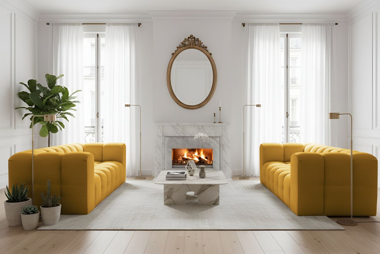 Sofaset ersofa SOLVIE 3-3 in Stoff Tiffani Honiggelb