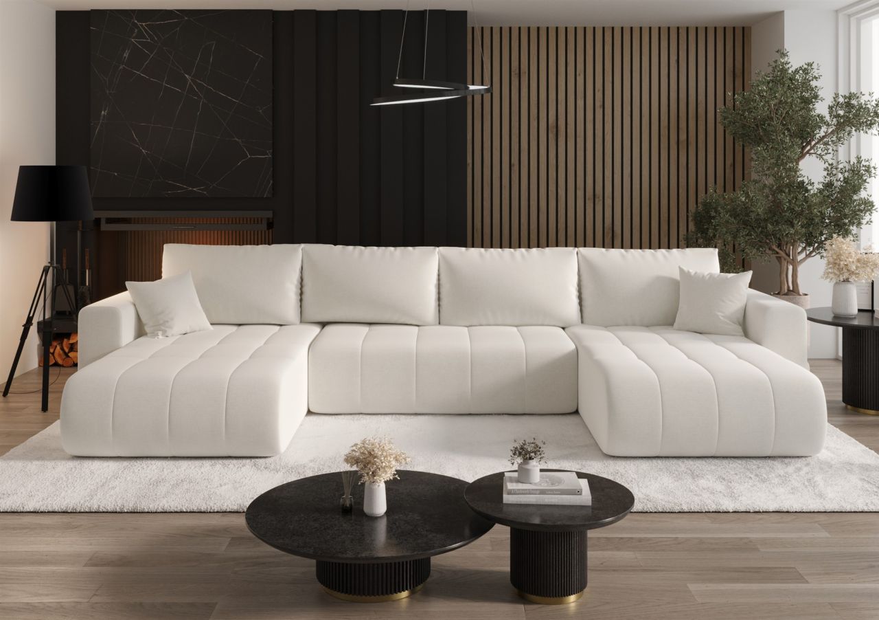 Wohnlandschaft Sofa mit Schlaffunktion CAMILA Stoff Wind Altweiß