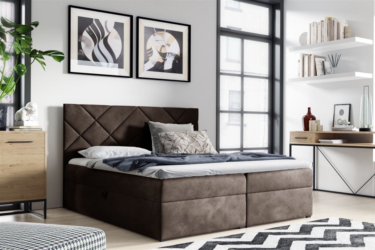 Boxspringbett Schlafzimmerbett 120x200cm LAZARO Nr.3 Braun inkl. Bettkasten