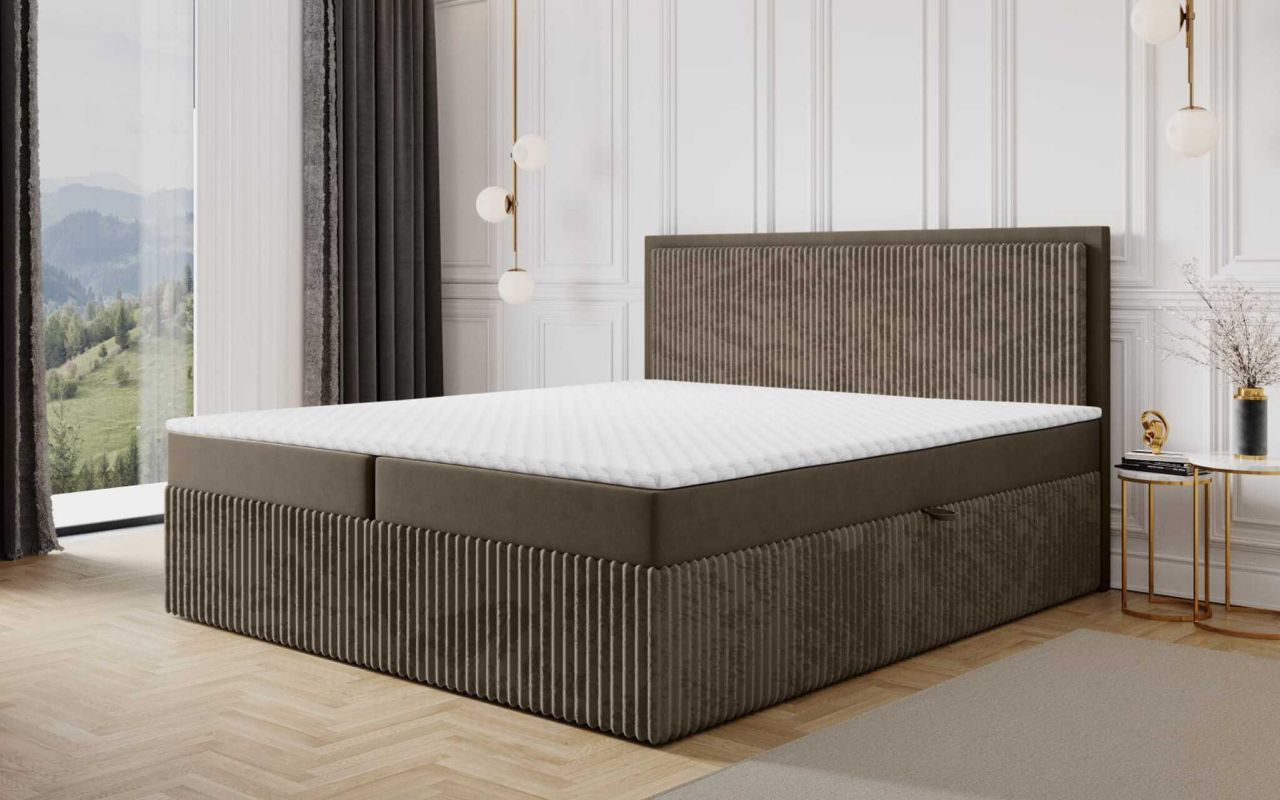 Boxspringbett Schlafzimmerbett HIDIS 180x200cm Stoff Vito Braun