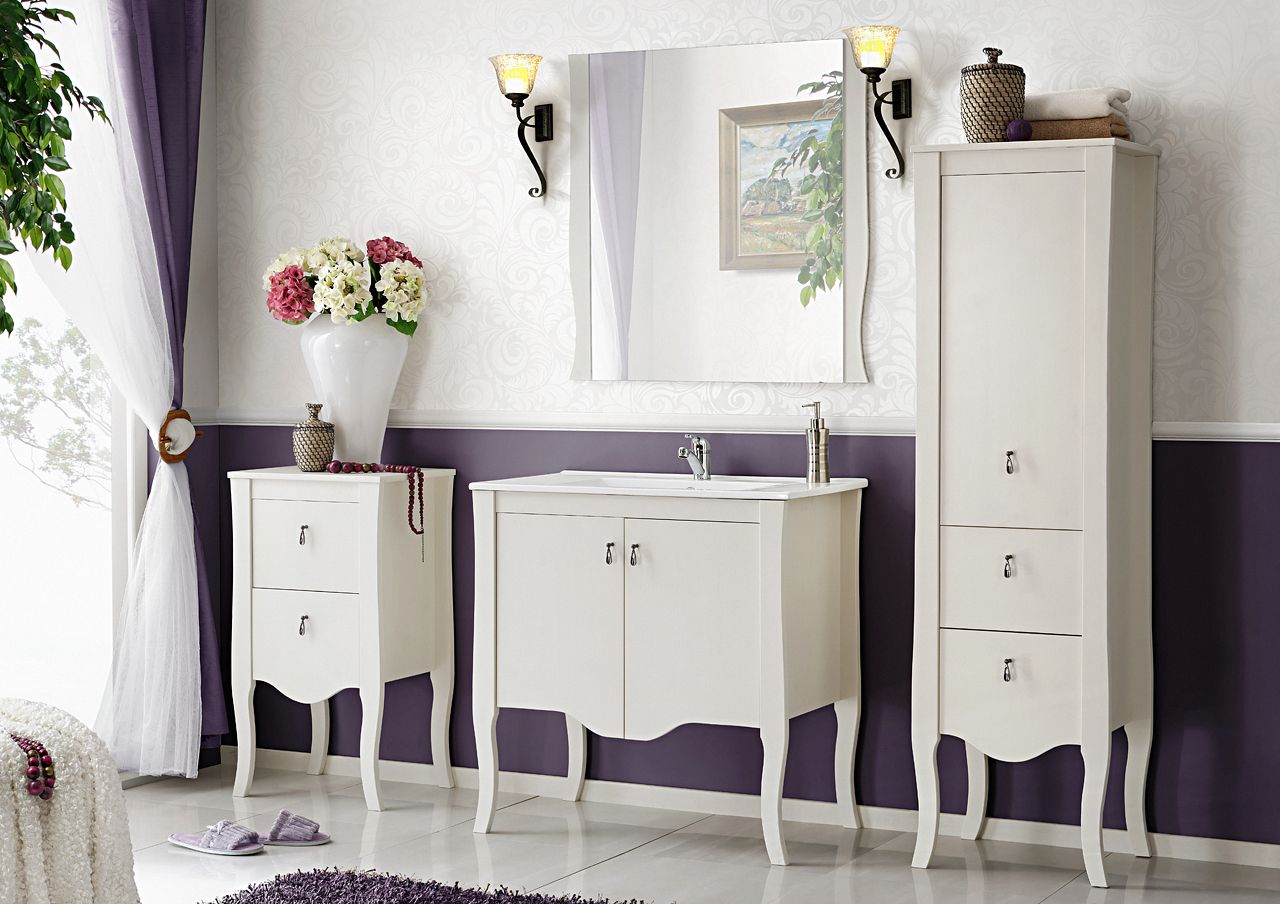 Badmöbel Set 4-tlg ELIZA Massivholz Weiss inkl.Waschtisch 60 cm