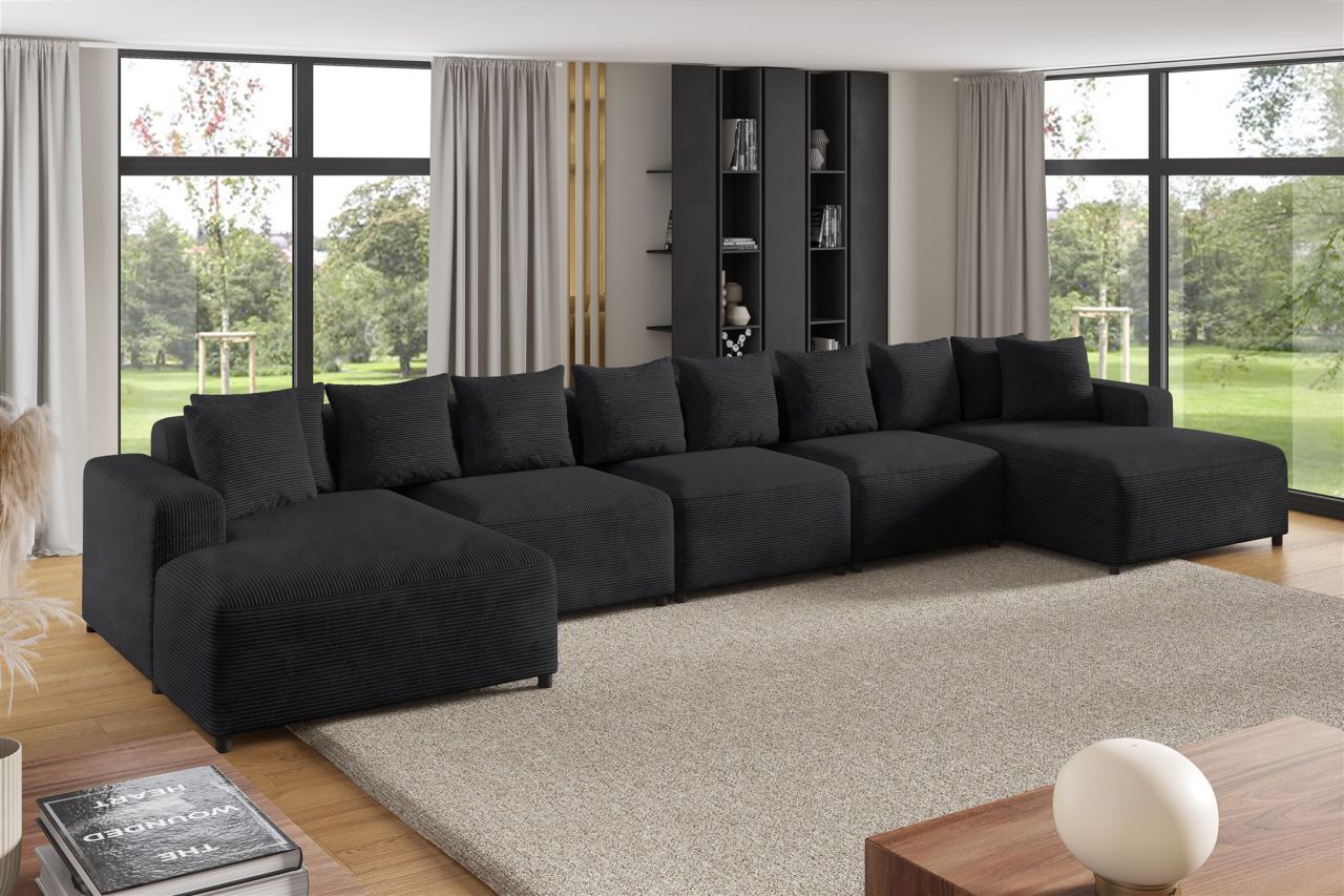 Wohnlandschaft Sofa U-Form ersofa MEGAN XL in Stoff Poso Anthrazit