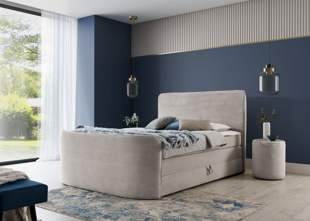 Boxspringbett Schlafzimmerbett BODY 140x200cm in Stoff Beige inkl. Bettkasten