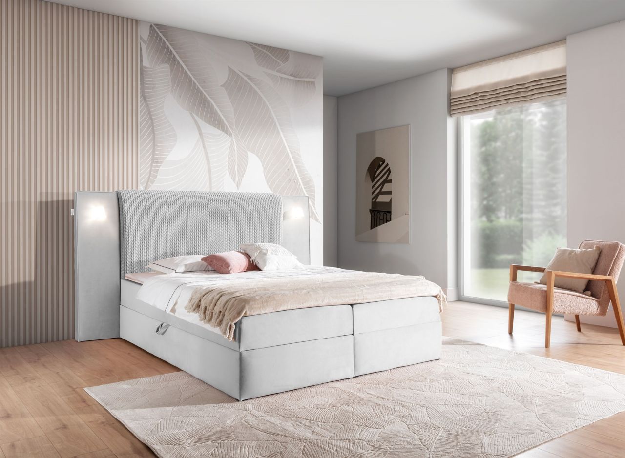Boxspringbett Bett MARTEN 160x200cm Set.1 in Stoff Magic Velvet Hellgrau