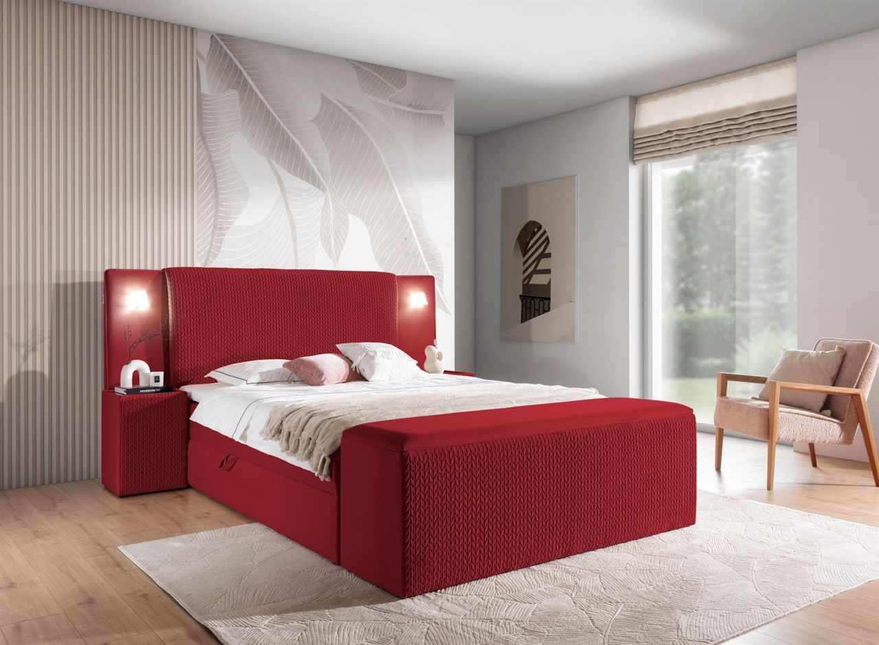 Boxspringbett Bett MARTEN 180x200cm Set.2 in Stoff Magic Velvet Rot