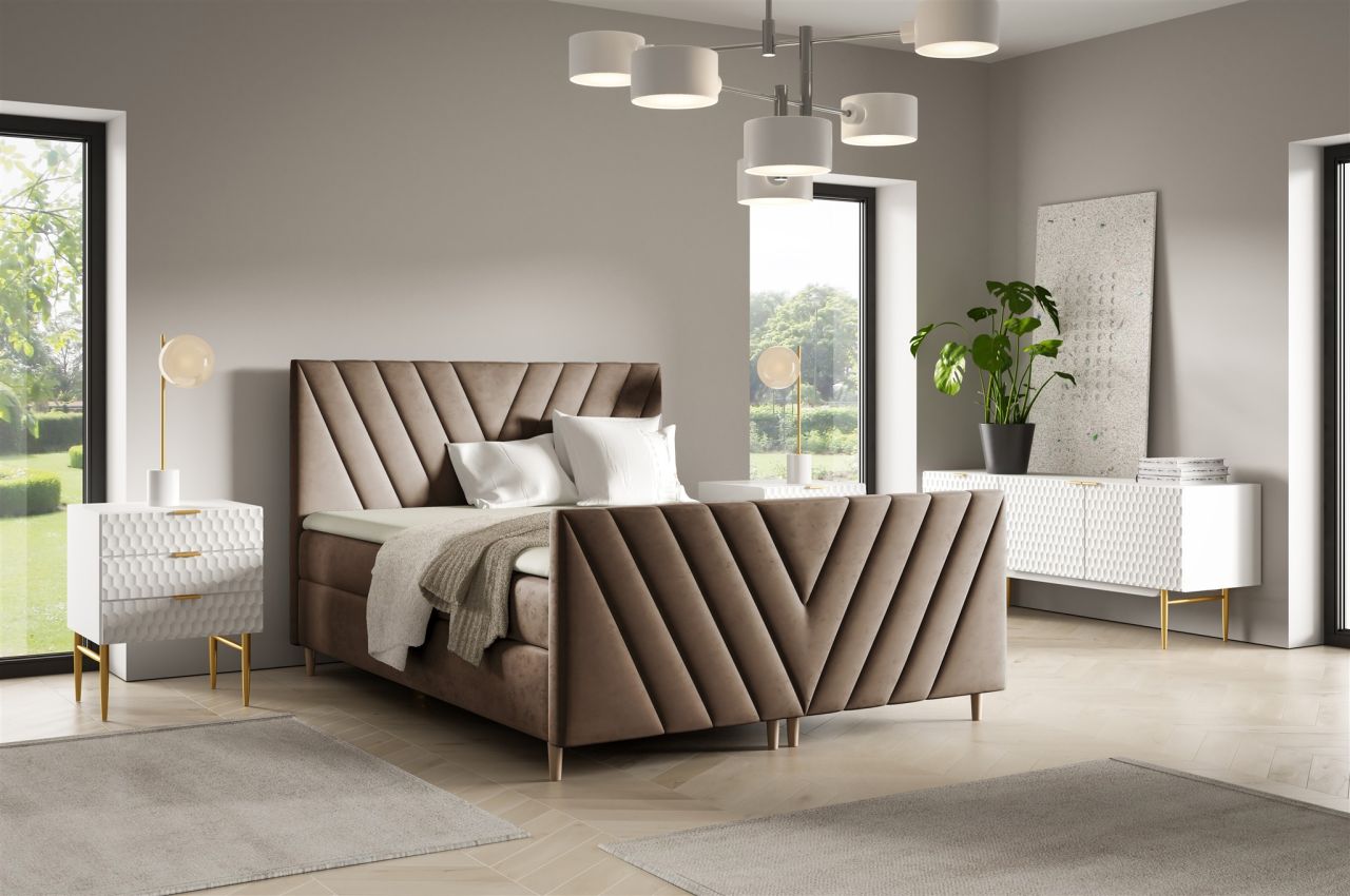 Boxspringbett Schlafzimmerbett CARLITO 160x200cm in Stoff Fresh Braun