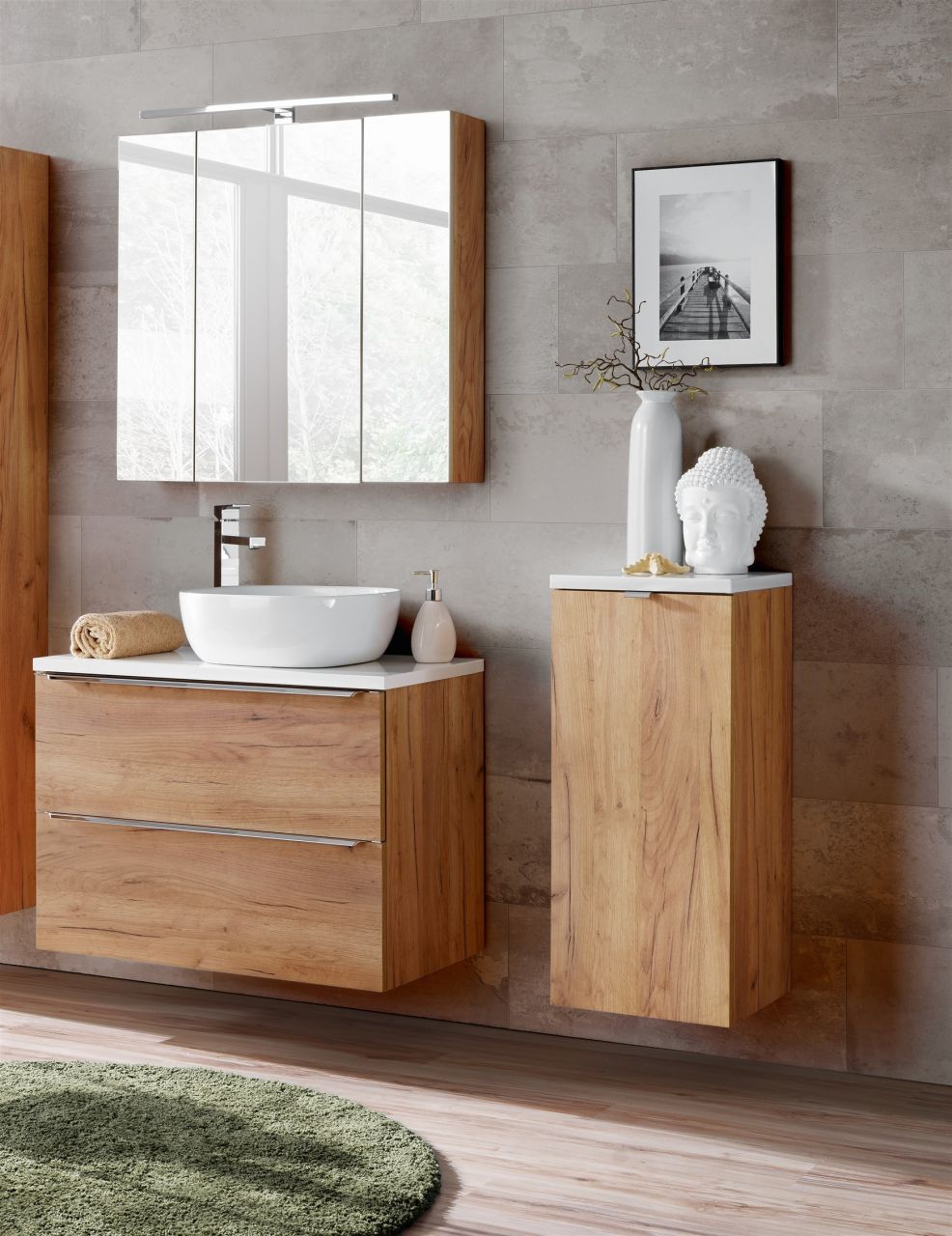 Badmöbel Set 4-tlg Badezimmerset PERUGIA Eiche ohne Waschbecken 60cm