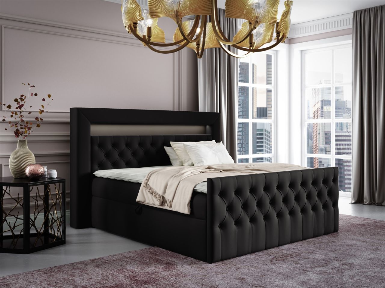 Boxspringbett Schlafzimmerbett ERNESTO Nr.1 120x200cm in Elisa Velvet Schwarz