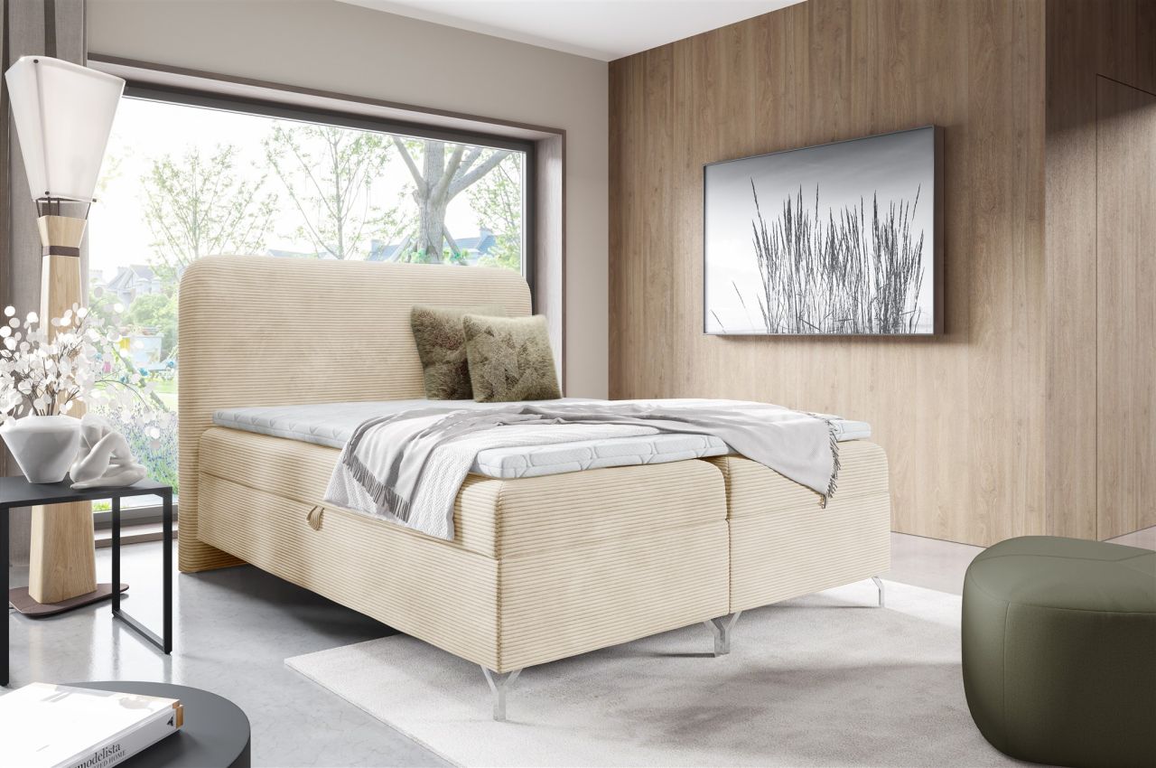 Boxspringbett Schlafzimmerbett EMILIO 160x200cm in Stoff Poso Creme