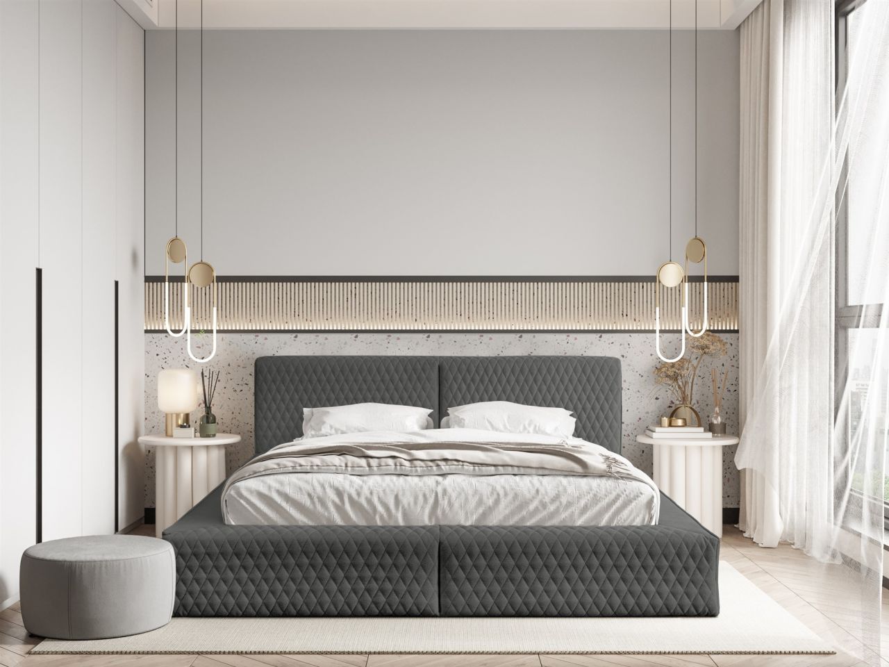 Polsterbett Doppelbett JORDAN 160x200cm in Stoff Boston Anthrazit