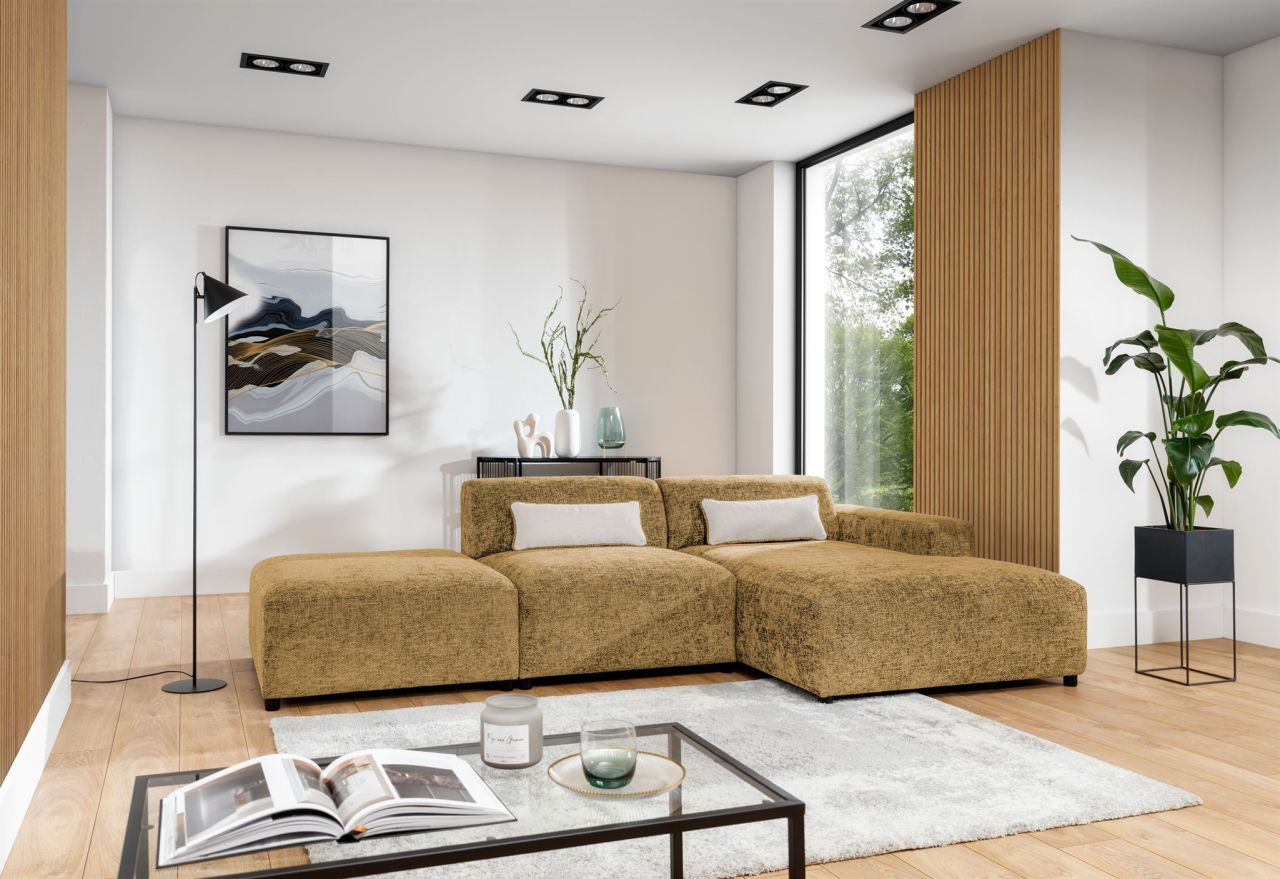 Ecksofa ersofa ROMY in Stoff Enjoy Me Honiggelb Ottomane Rechts