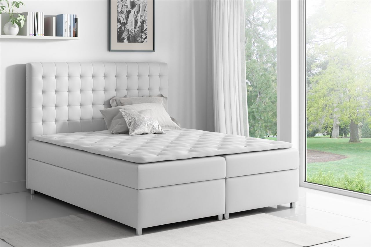 Boxspringbett Schlafzimmerbett CARIN Kunstleder Weiss 140x200cm
