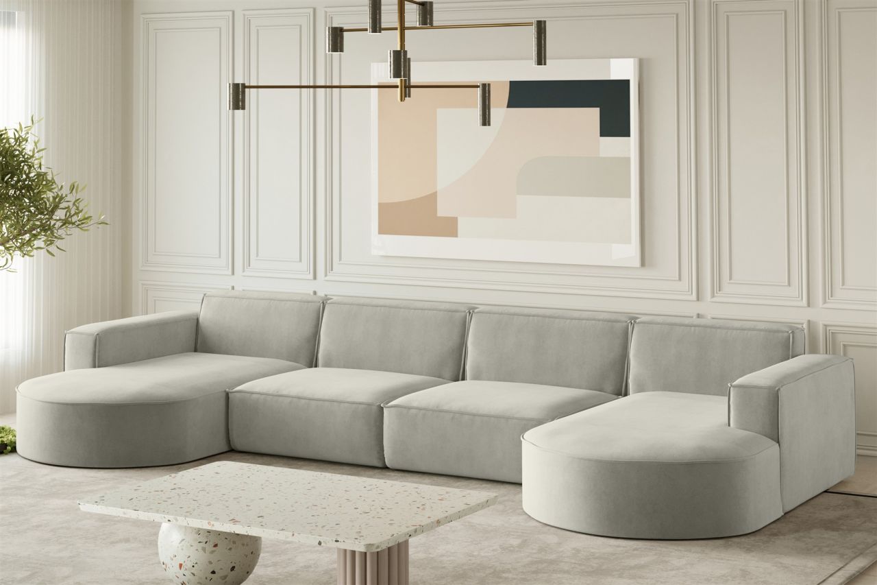 Wohnlandschaft U-Form Sofa PALMA XL in Stoff Noel Hellgrau