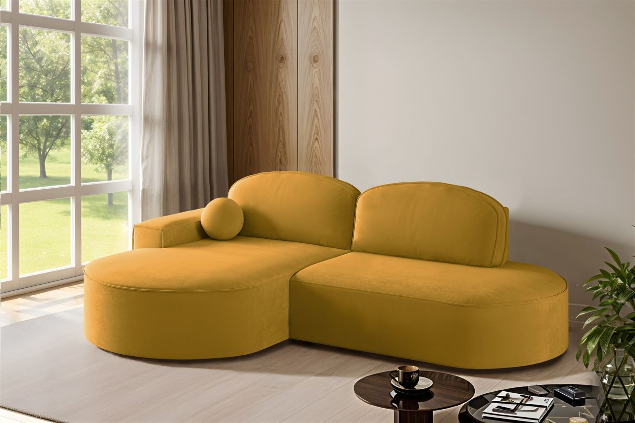 Ecksofa Schlafsofa Sofa GIRONA Stoff Salvador Honiggelb Ottomane Links