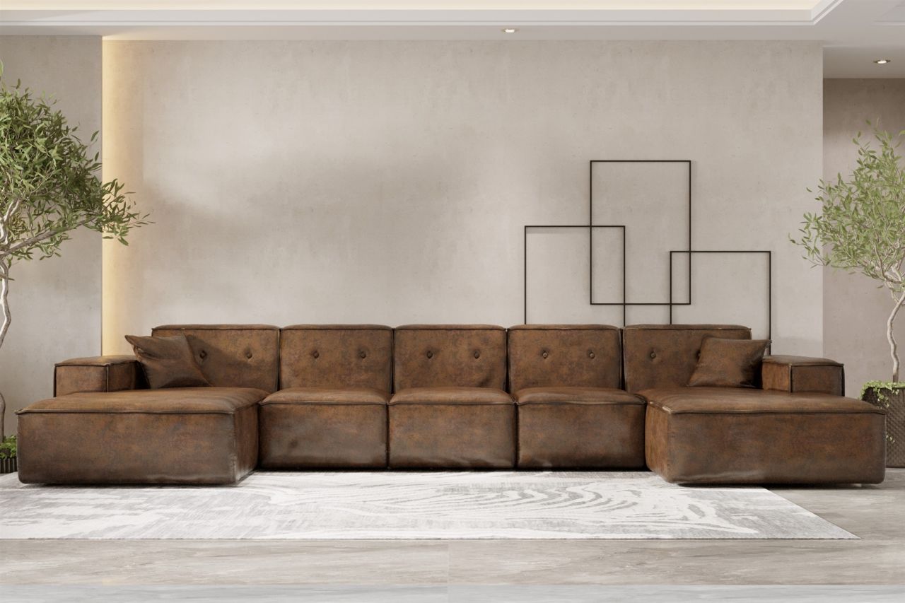Wohnlandschaft Sofa U-Form CESINA XL in Stoff Gobi (Vintage Look) Braun