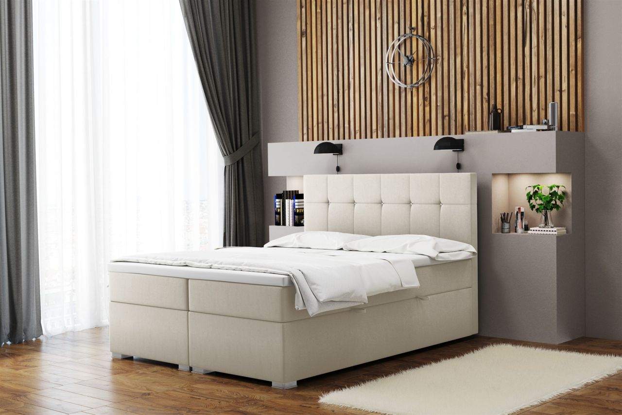 Boxspringbett Schlafzimmerbett ABELT 120x200cm in Stoff Matt Velvet Creme
