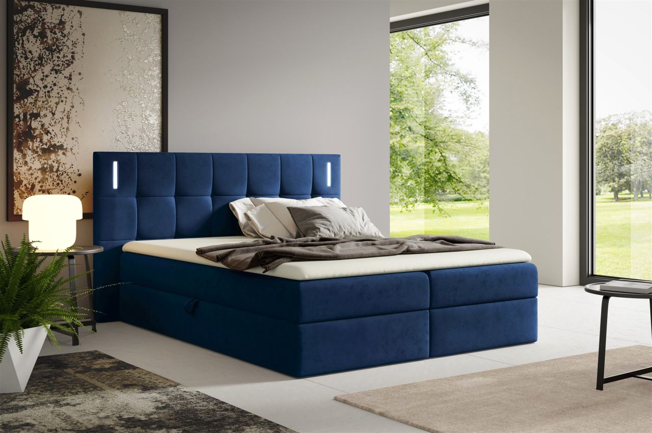 Boxspringbett Schlafzimmerbett MARTIM PREMIUM 160x200cm Stoff Fresh Dunkelblau