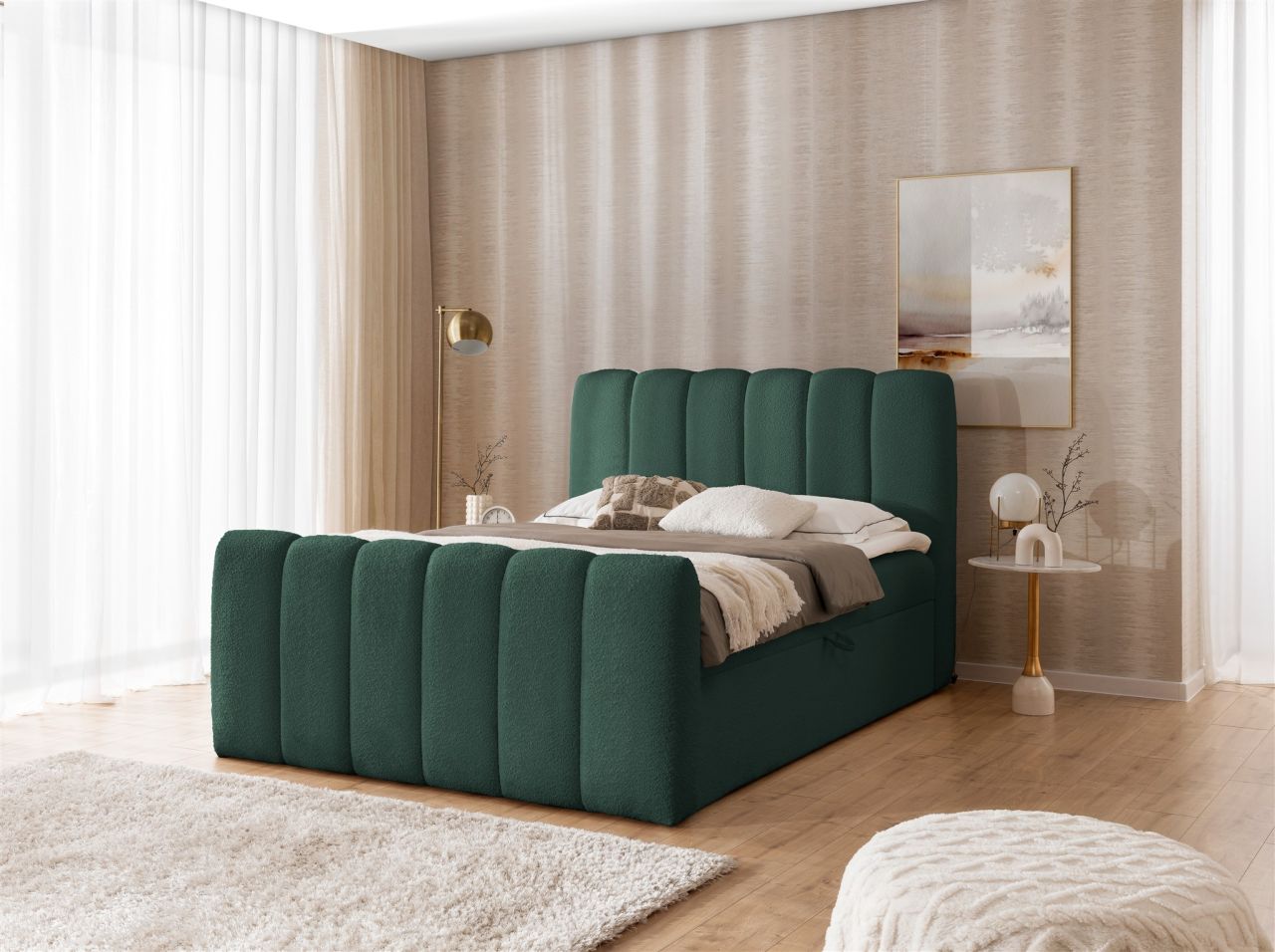 Boxspringbett Schlafzimmerbett DENIS 140x200cm Stoff Catch Me Flaschengrün