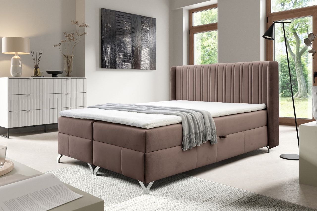 Boxspringbett Schlafzimmerbett DAMIEN 120x200cm Stoff Salvador Schokobraun