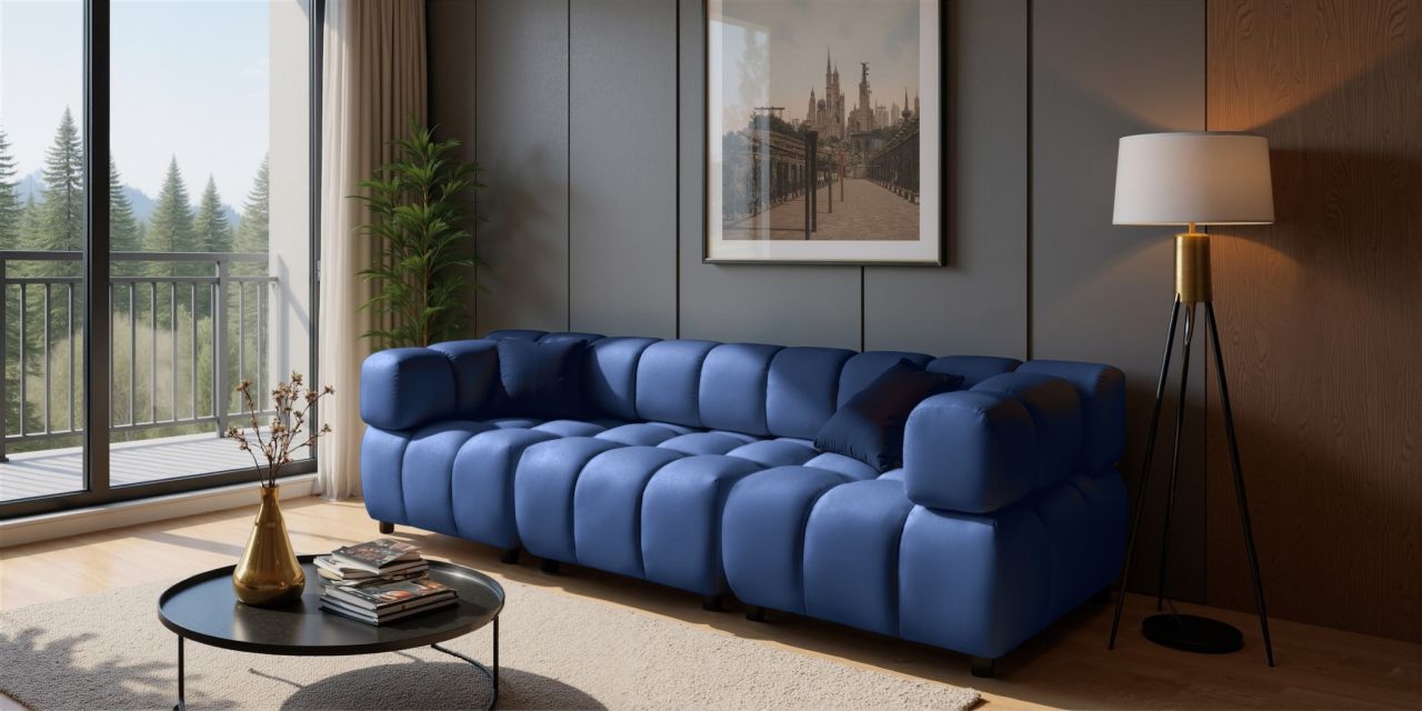 Sofa ersofa FLOW 3-Sitzer in Stoff Bluvel Blau