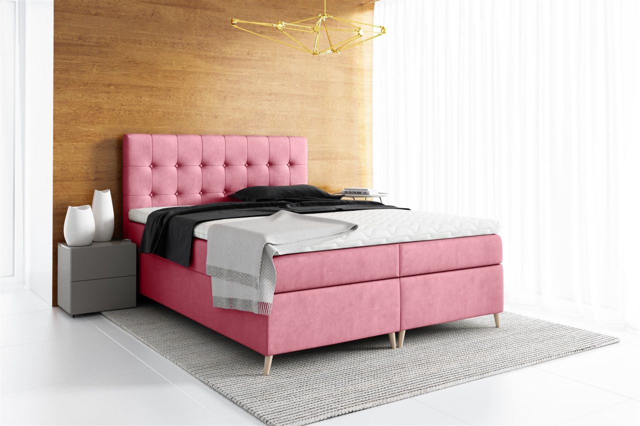 Boxspringbett Schlafzimmerbett GABIN 140x200cm Stoff Jasmine Altrosa