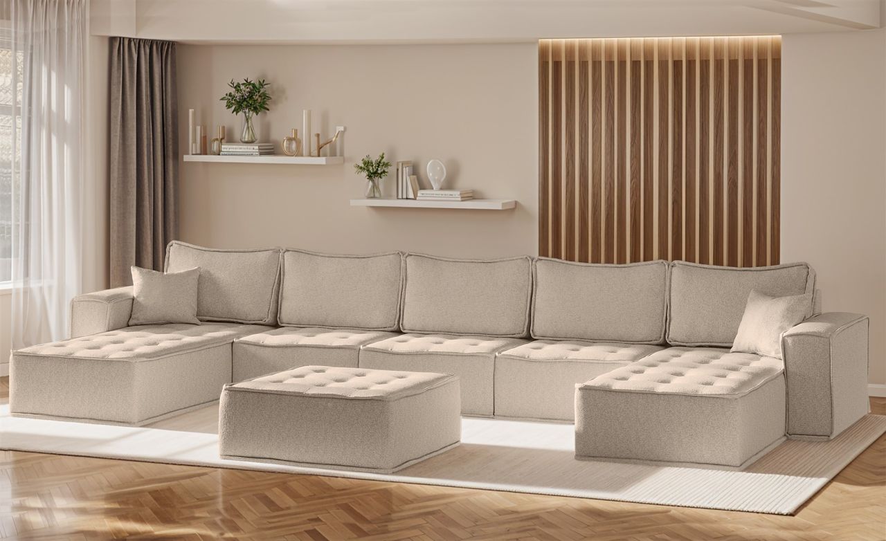 Wohnlandschaft Sofa U-Form Modulsofa-Set 6-teilig SANDE Stoff Alpine Toffee