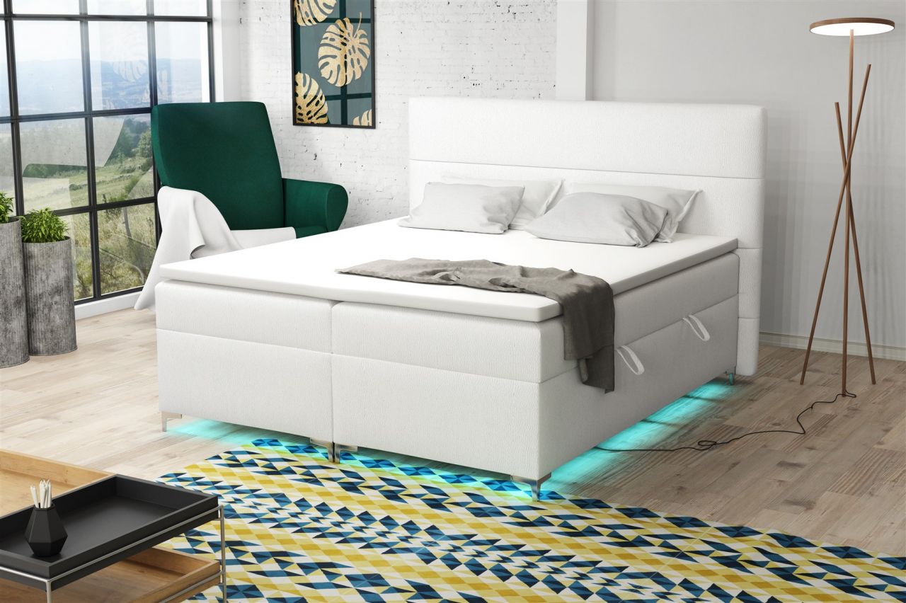 Boxspringbett Schlafzimmerbett CANELA 200x200cm inkl.Bettkasten/ LED