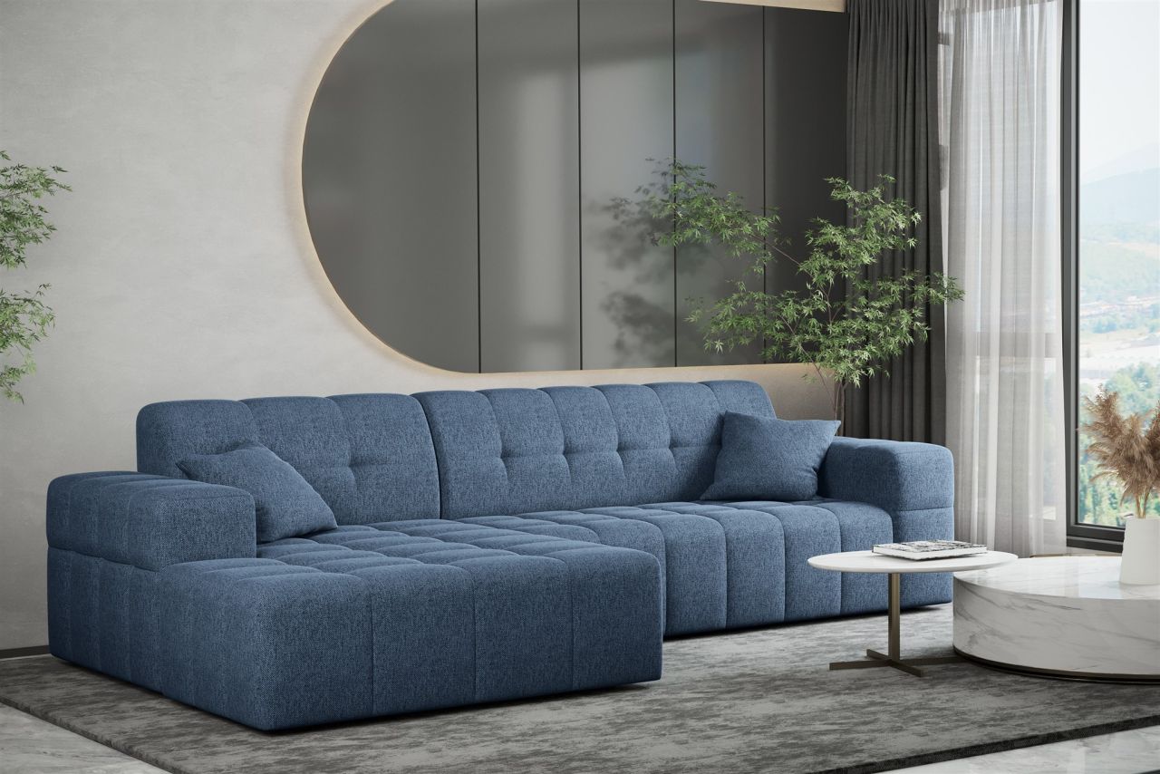 Ecksofa ersofa NANCY in Stoff Neve Blau Ottomane Links