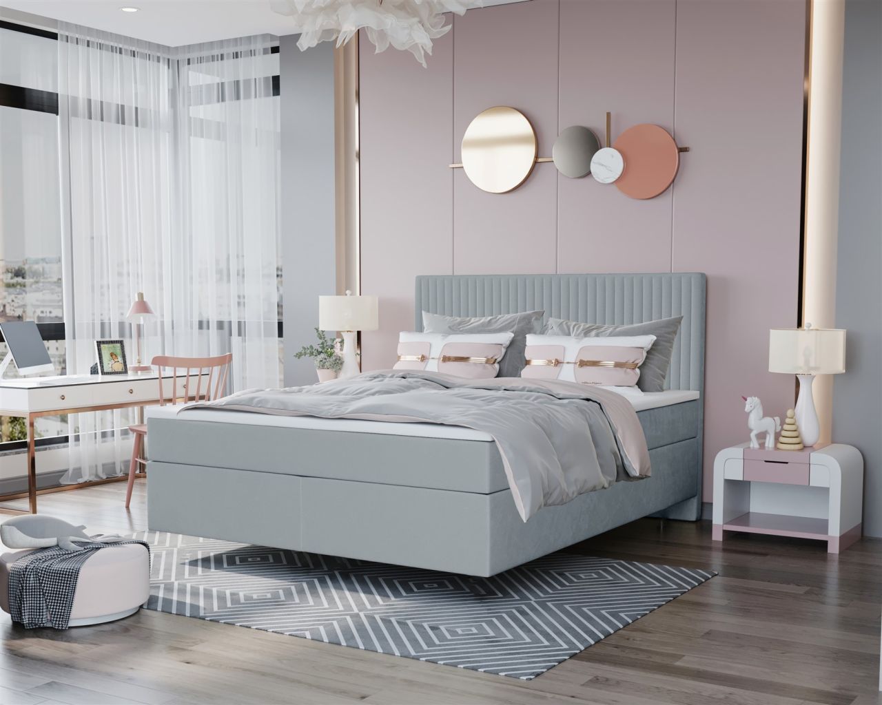 Boxspringbett Schlafzimmerbett ROCIO Nr.2 Premium 120x200cm in Stoff Hellgrau