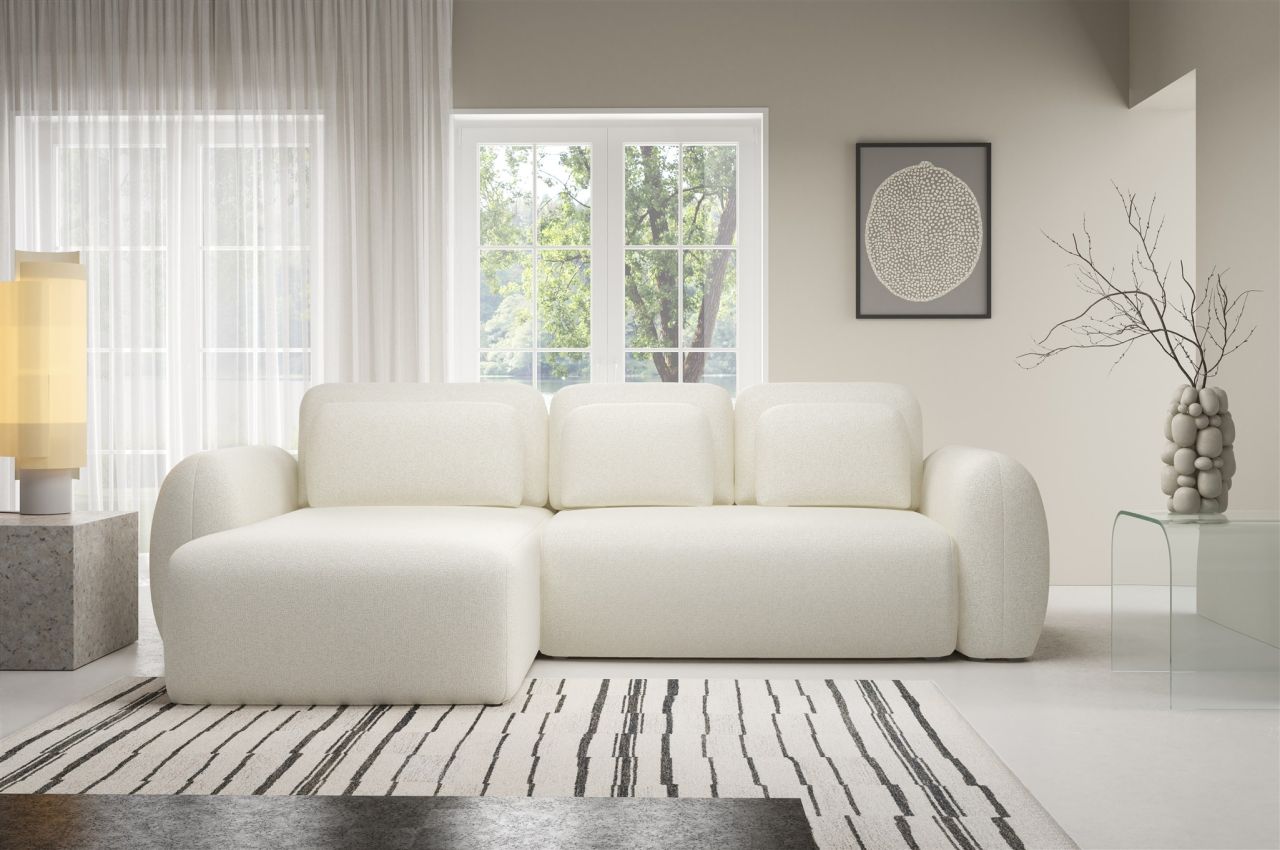 Ecksofa Schlafsofa Sofa GASTON in Stoff Puente Ecru Ottomane Links